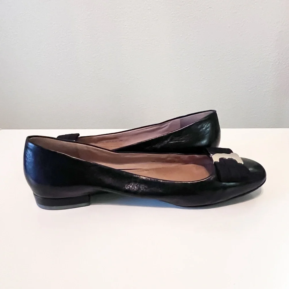 Tory Burch Gemini Link Bow Black Leather Ballet Flats Size 8